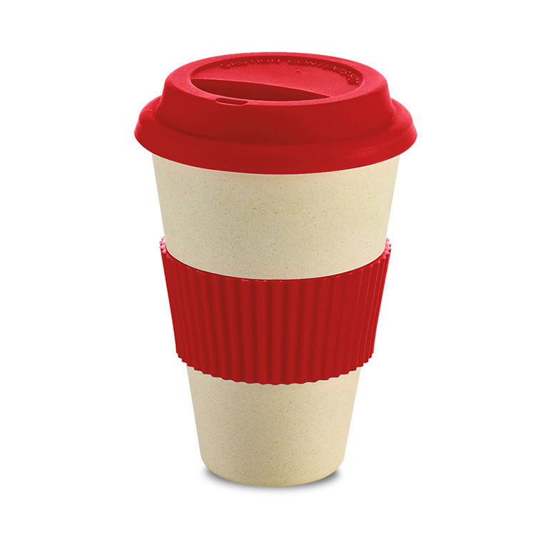 Copo 450ml em fibra de bambu, fibra de arroz e tampa de silicone