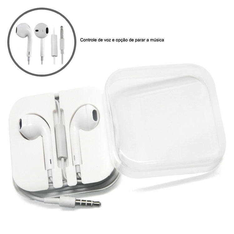 Fone de ouvido auricular com caixa em acrílico